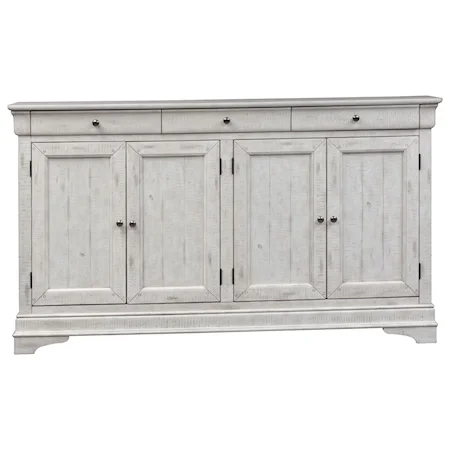 Transitional 4 Door Accent Cabinet with Distressed Finish